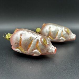 VTG Christborn Blown Glass Pink Pig Gold Glitter 3.5" Ornaments Made In Germany